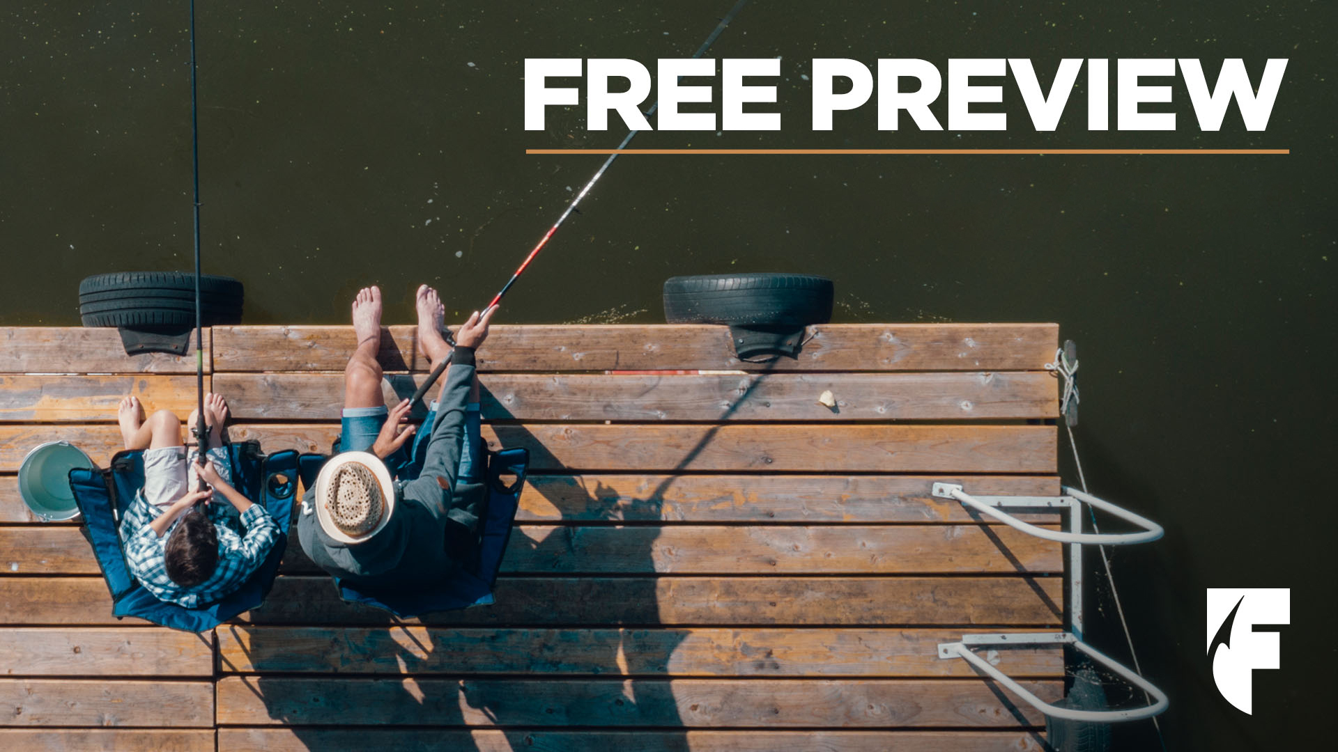 Father and son on a dock fishing, 'Free Preview'