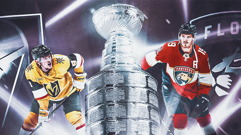 Promotional art for the Stanley Cup Final featuring the Vegas Golden Knights and Florida Panthers.