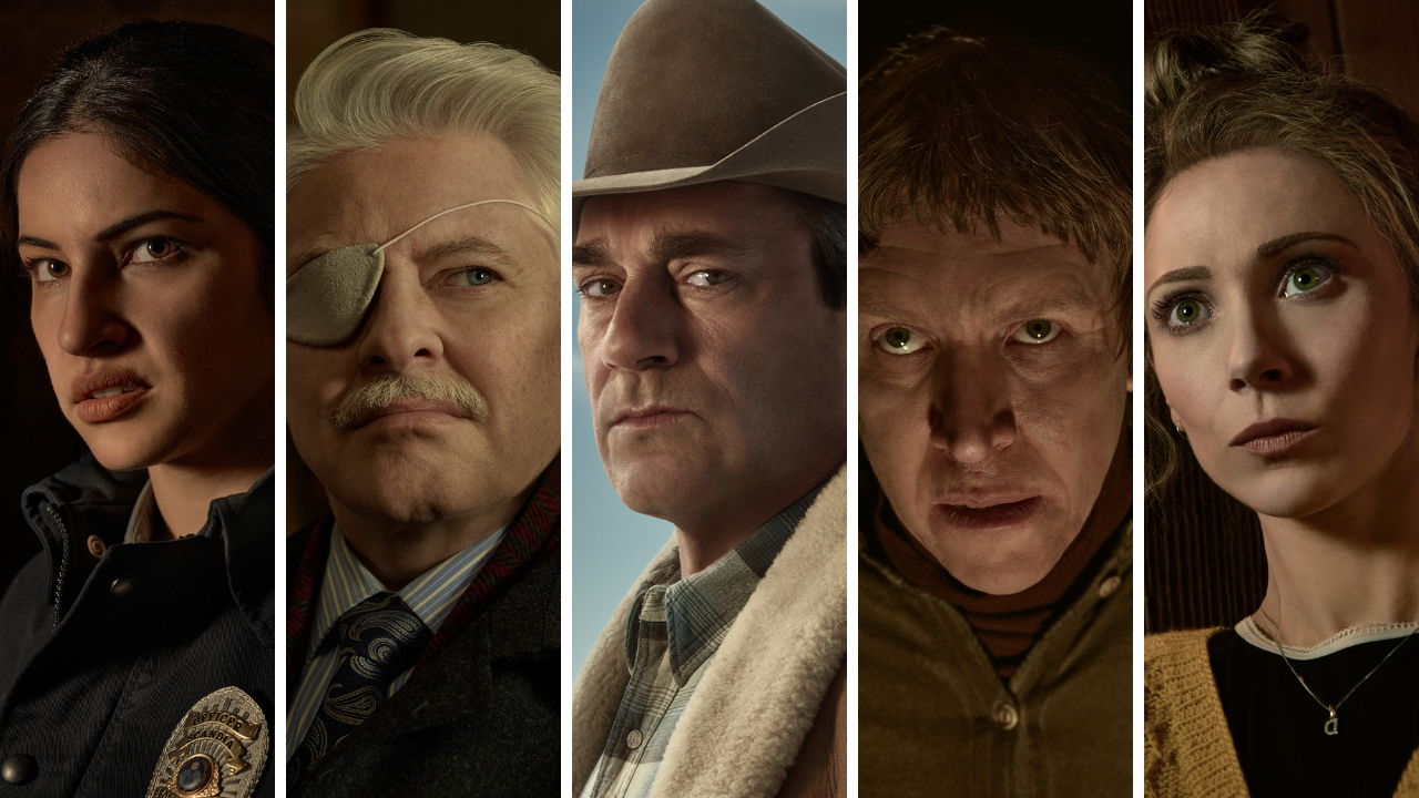 Close up faces of characters from "Fargo" Season 5