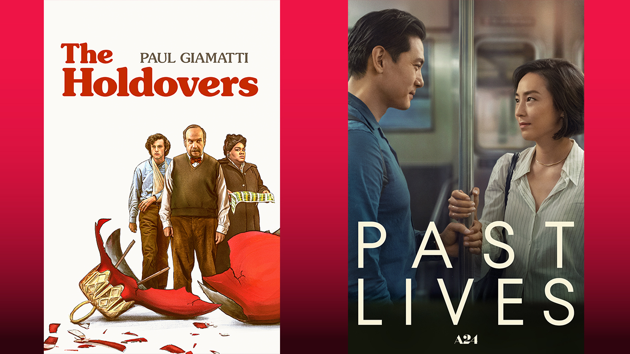 Posters for the films "The Holdovers" and "Past Lives"