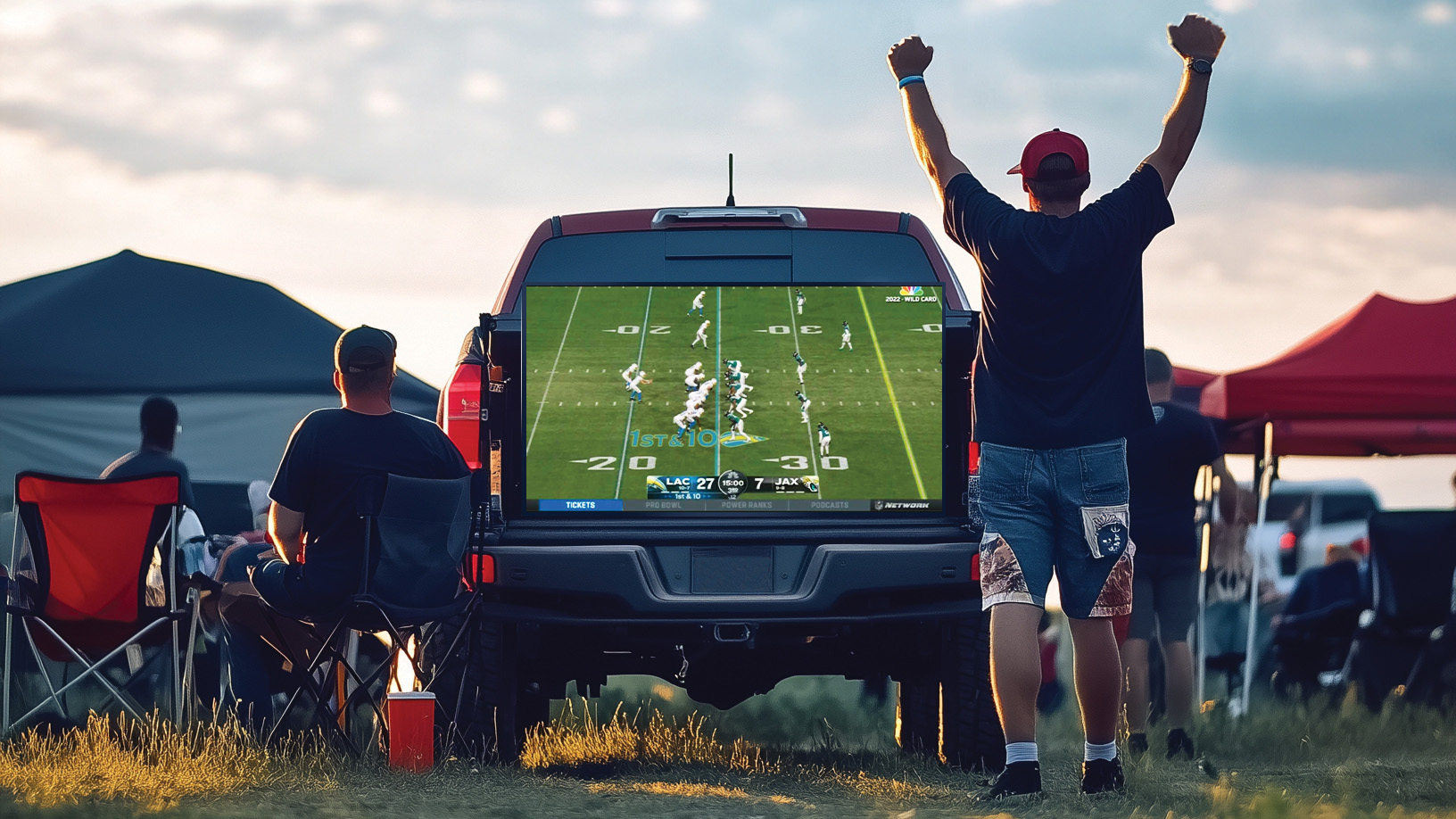 An AI image of football fans at a tailgate