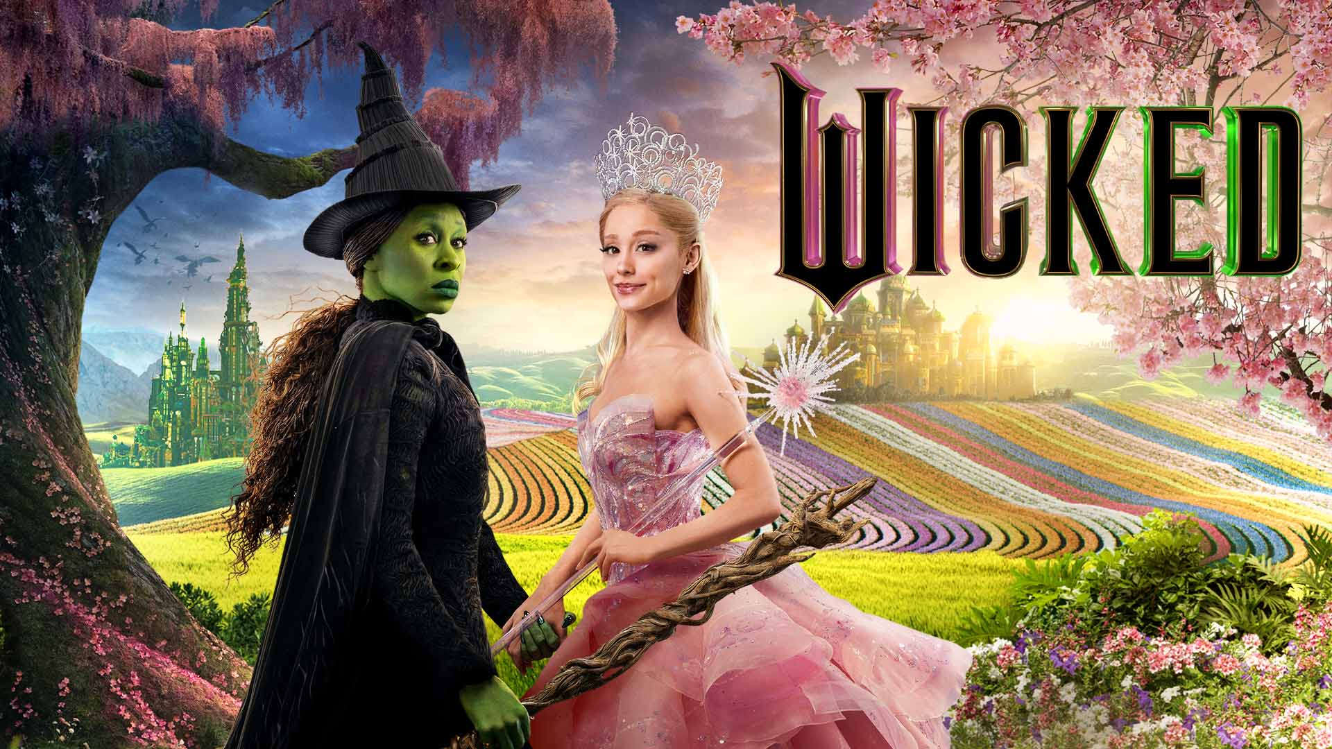 Key art for 'Wicked' with 2025 Oscar nominees Ariana Grande and Cynthia Erivo.