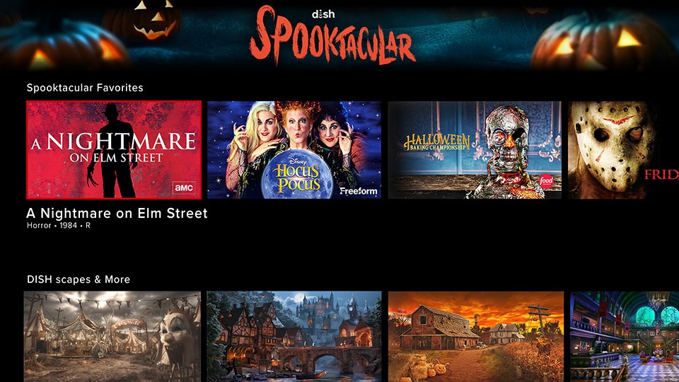 A screenshot of the DISH Spooktacular Halloween app