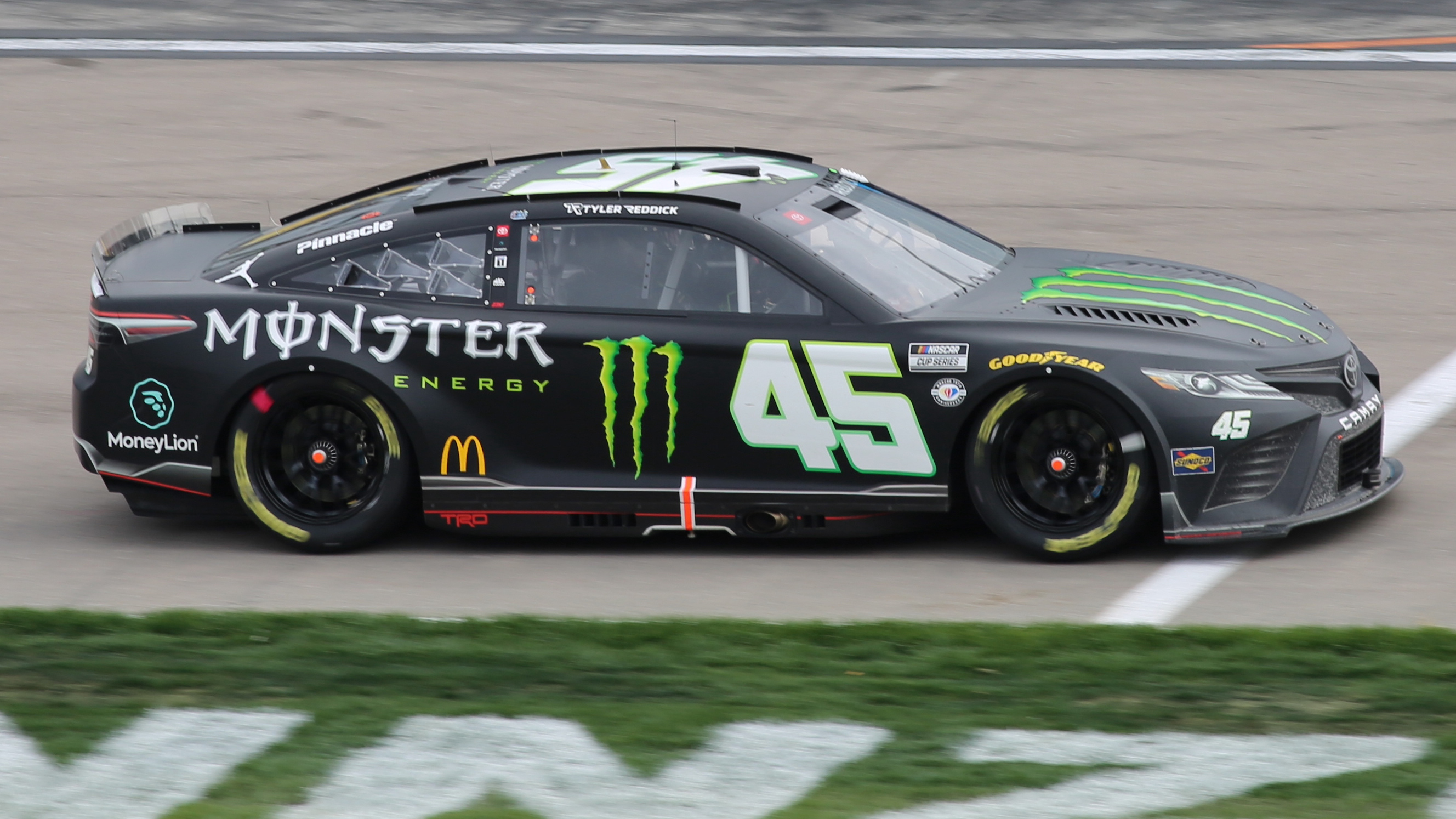 An image of the 45 car driven by Tyler Reddick at the Las Vegas Grand Prix in 2023.
