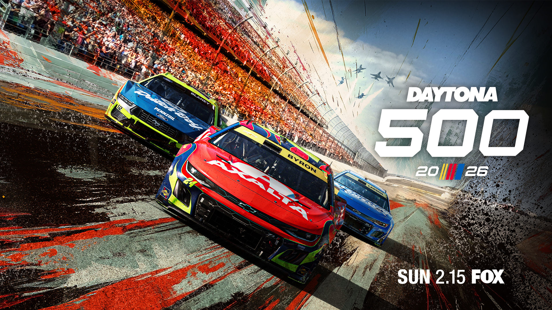 Key art for the 2026 Daytona 500 on FOX. Watch NASCAR with DISH.
