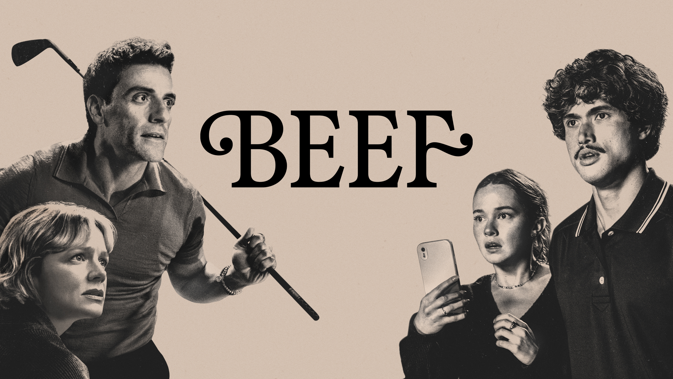 Art for 'Beef' season 2 on Netflix featuring Cailee Spaeny, Charles Melton, Oscar Isaac, and Carey Mulligan
