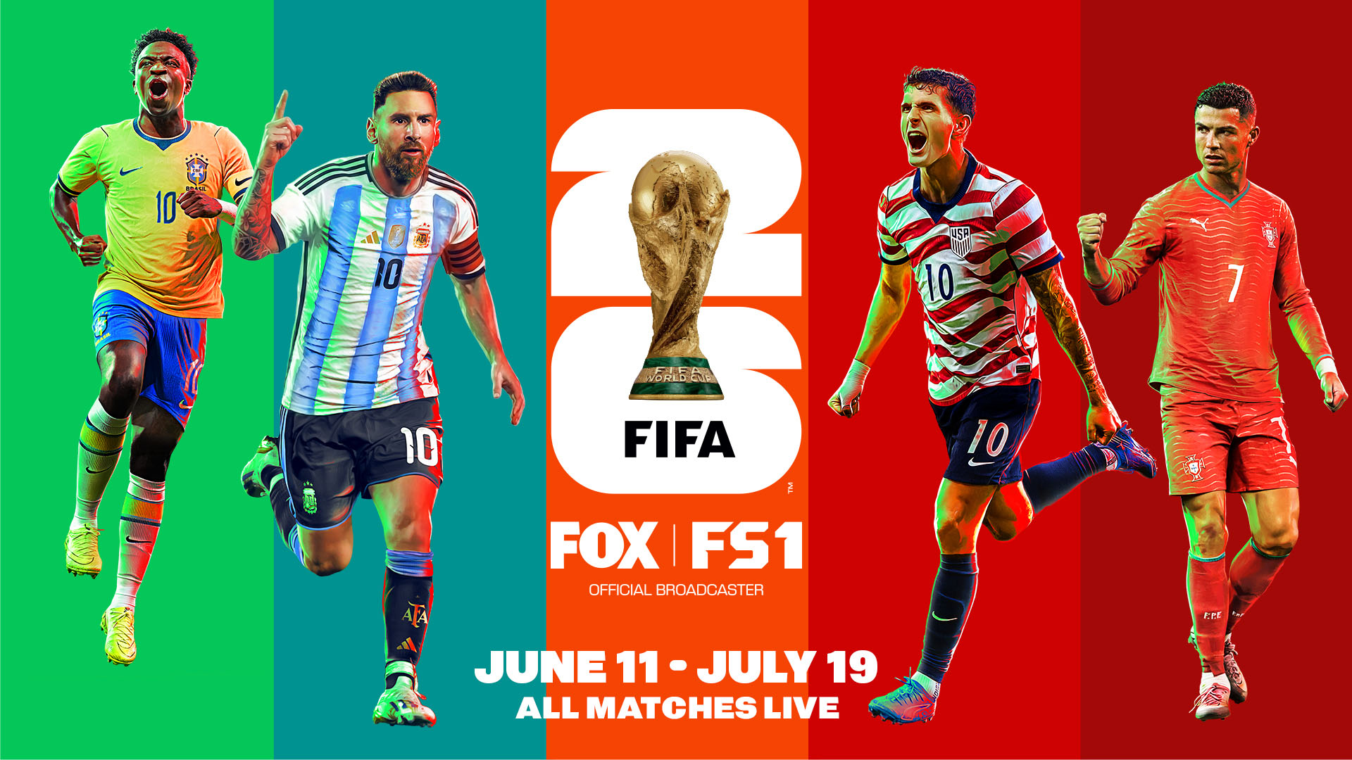Key art for FIFA World Cup 2026™ on FOX and FS1.