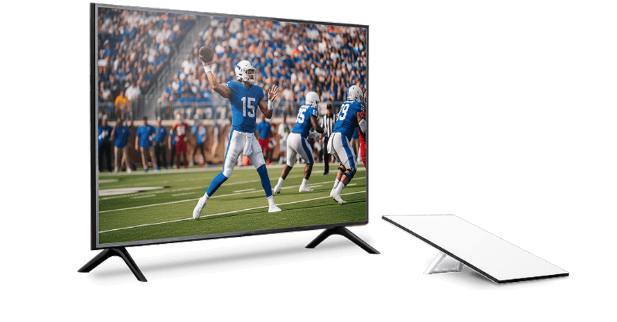 Starlink kit alongside a TV showing a football game