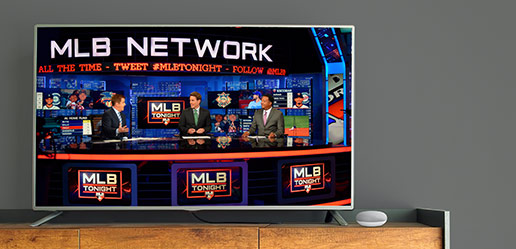 Google Home by TV playing MLB Network