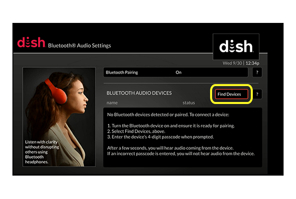 Bluetooth device pairing screen