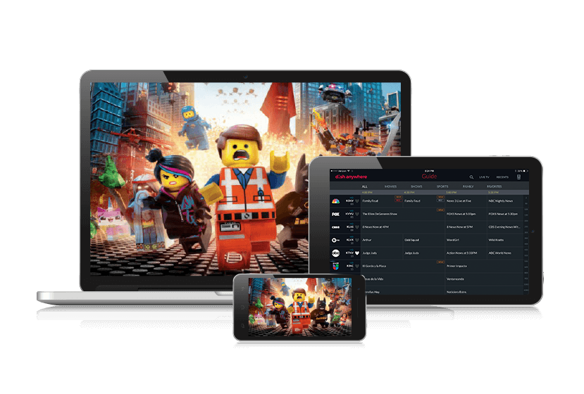 Movie playing on a phone, tablet, and laptop with DISH Anywhere