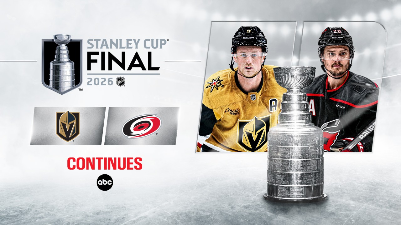 Promotional art for the Stanley Cup Final on ABC featuring the Vegas Golden Knights and Carolina Hurricanes.