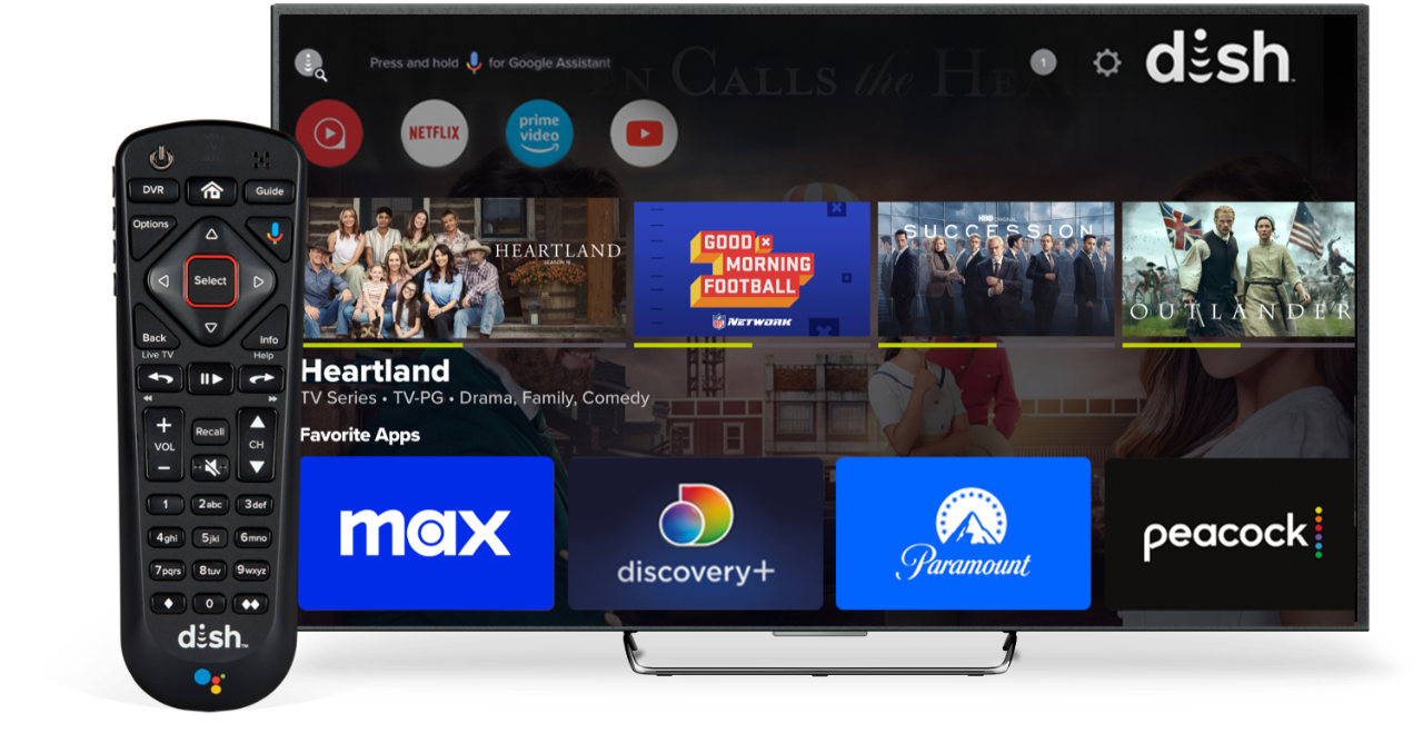 DISH Hopper Plus menu showing apps from the Google Play Store