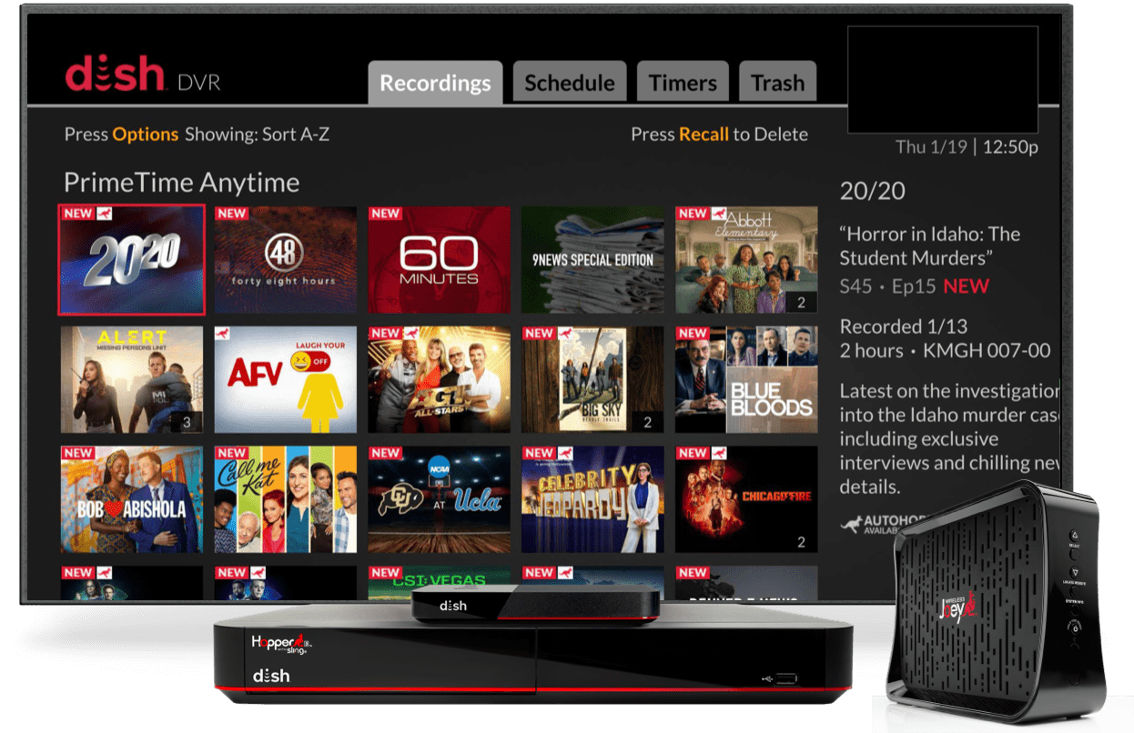 DISH Hopper DVR showing primetime recordings