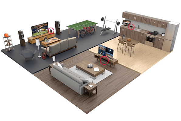 Floorplan showing DISH receivers in multiple rooms