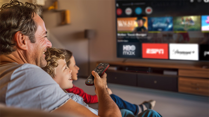 TV with DISH programming displayed next to a remote control