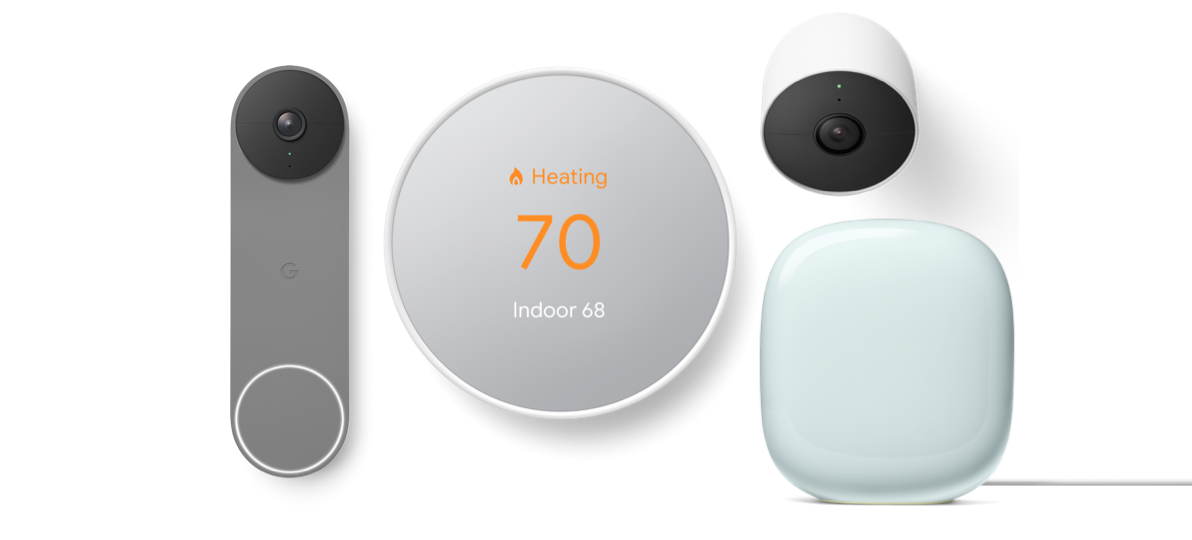 Smart Home devices including video doorbell, thermostat, lights and Google Assistant