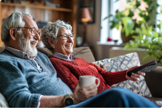 Man and Woman Holding DISH Remote