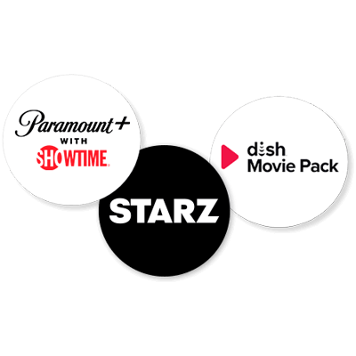 Paramount+ With Showtime, Starz, and DISH Movie Pack logos